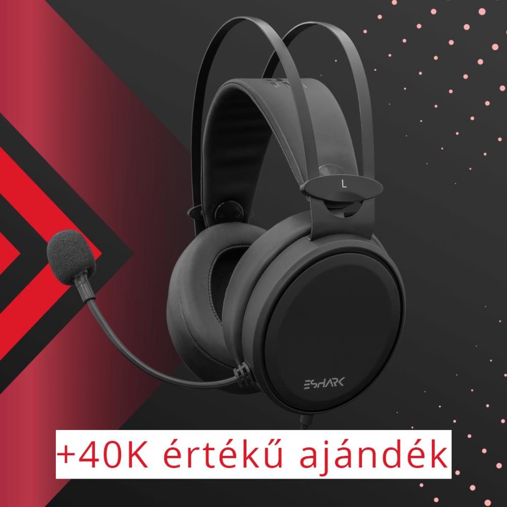 eShark Kugo eSport gamer mikrofonos fejhallgató, tiszta hangzás, ergonomikus nagy fülpárnák, kényelmes